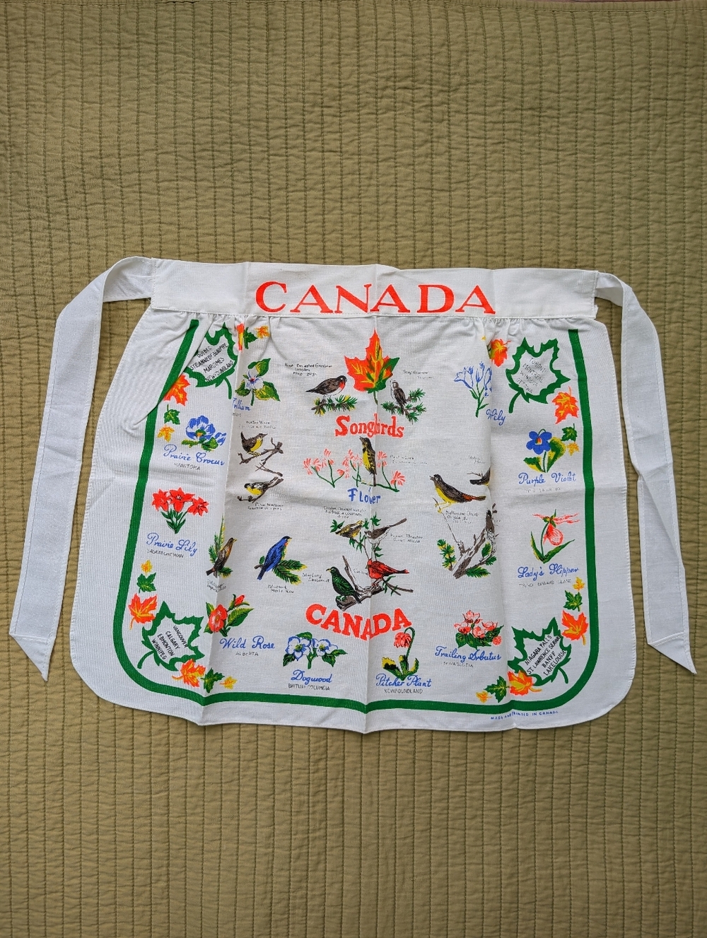 Canada Songbirds Floral Print Apron Made in Canada Retro Style NWOT